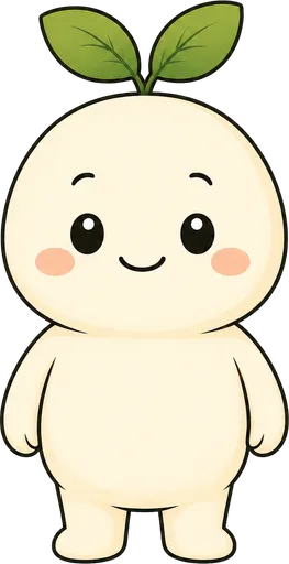 Bhalu, the cream sprout mascot, standing with a gentle smile